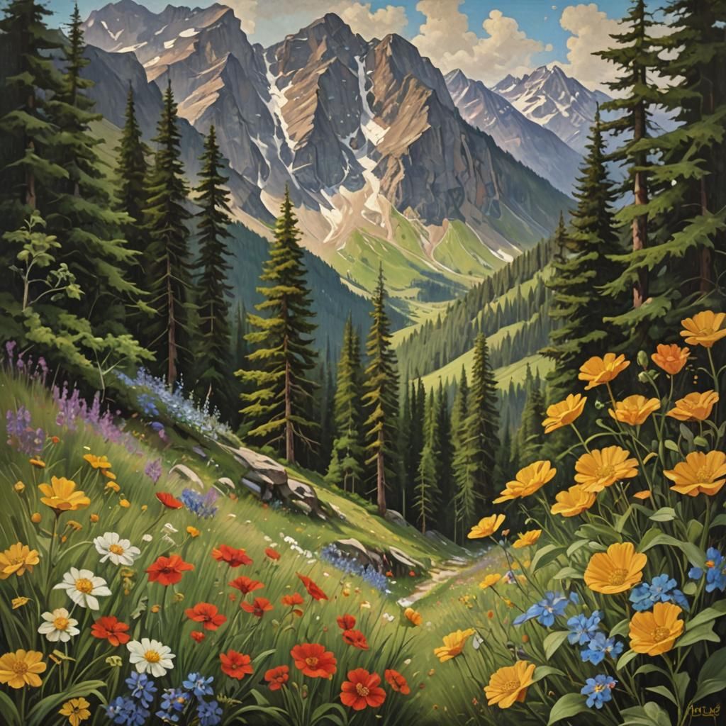 Idyllic Mountain Landscape in Renaissance Style