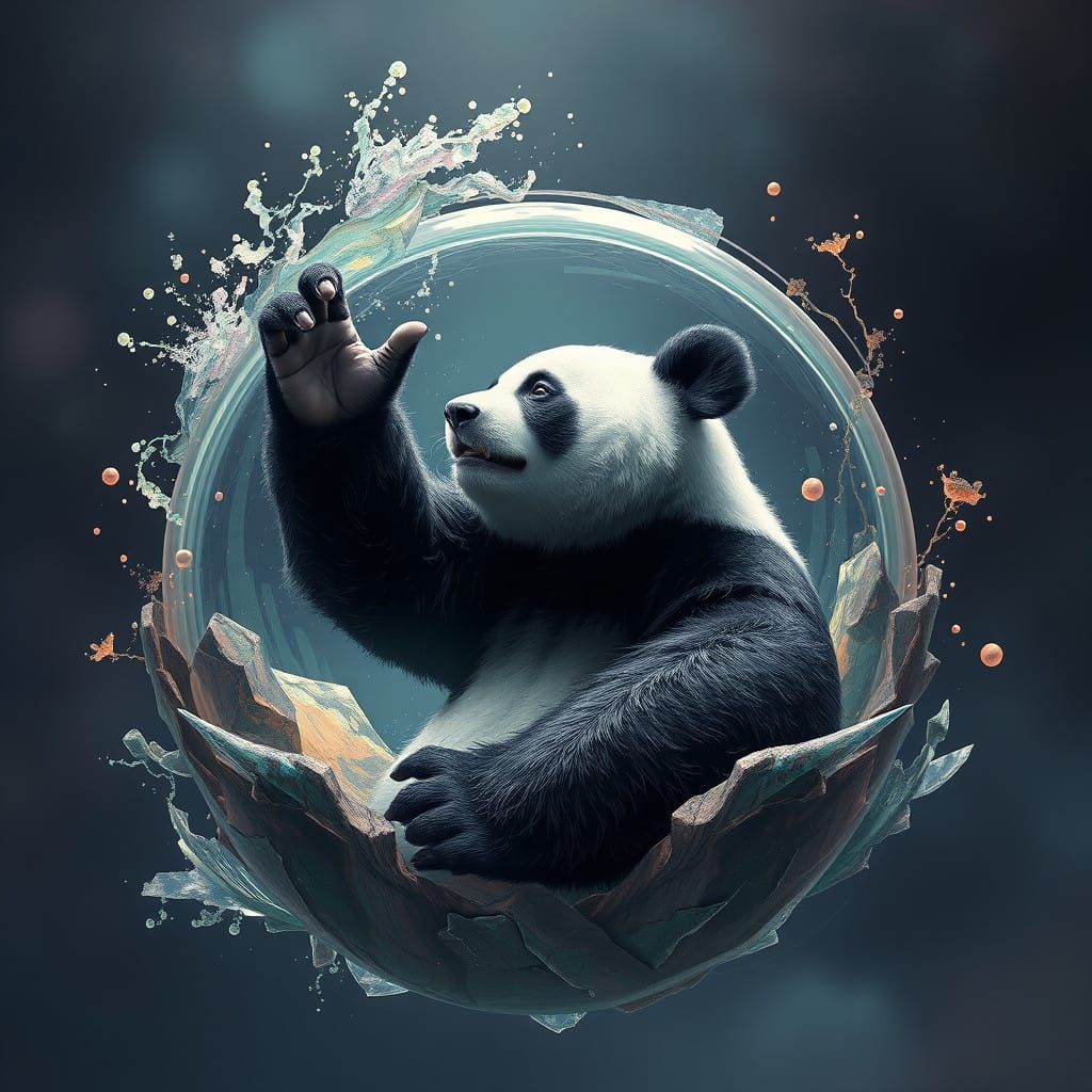 Majestic Panda in a Vibrant Glass Realm