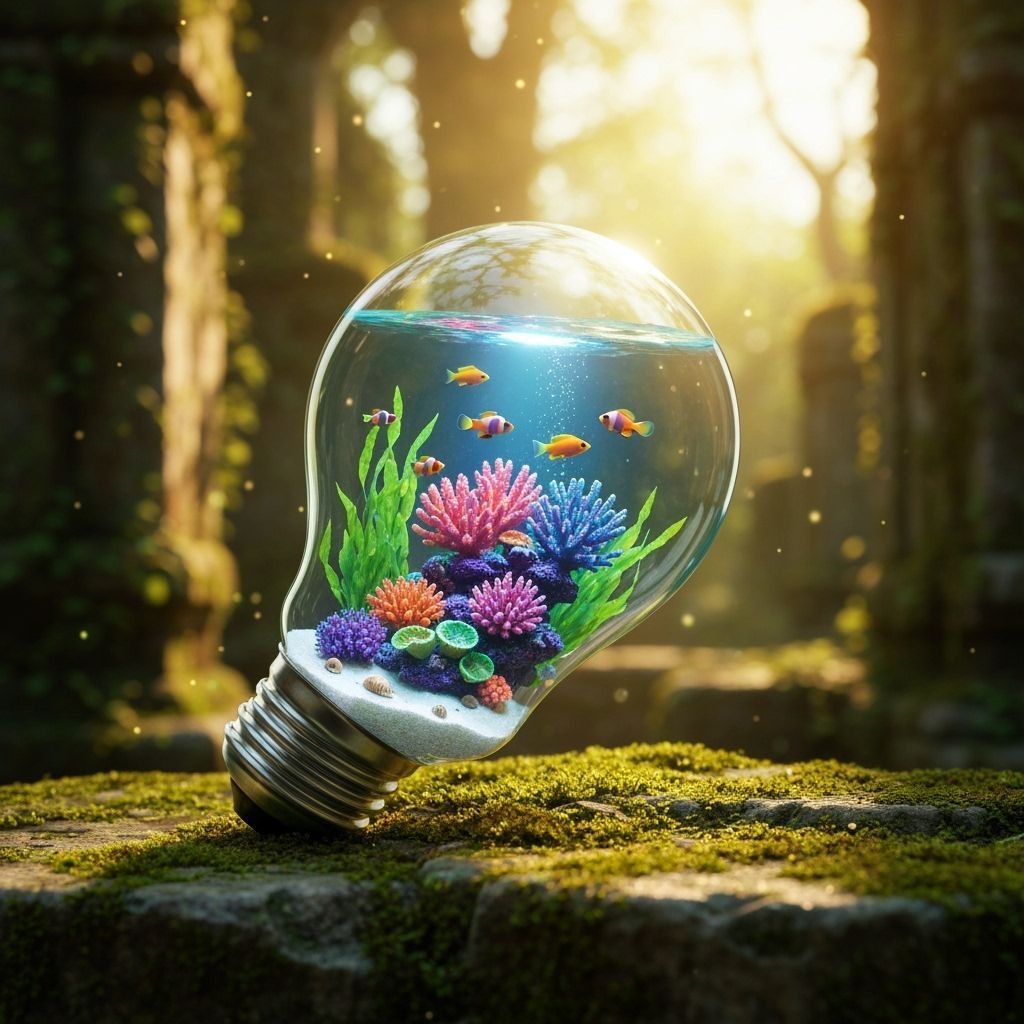 Glowing Lightbulb Aquarium in Ancient Ruins