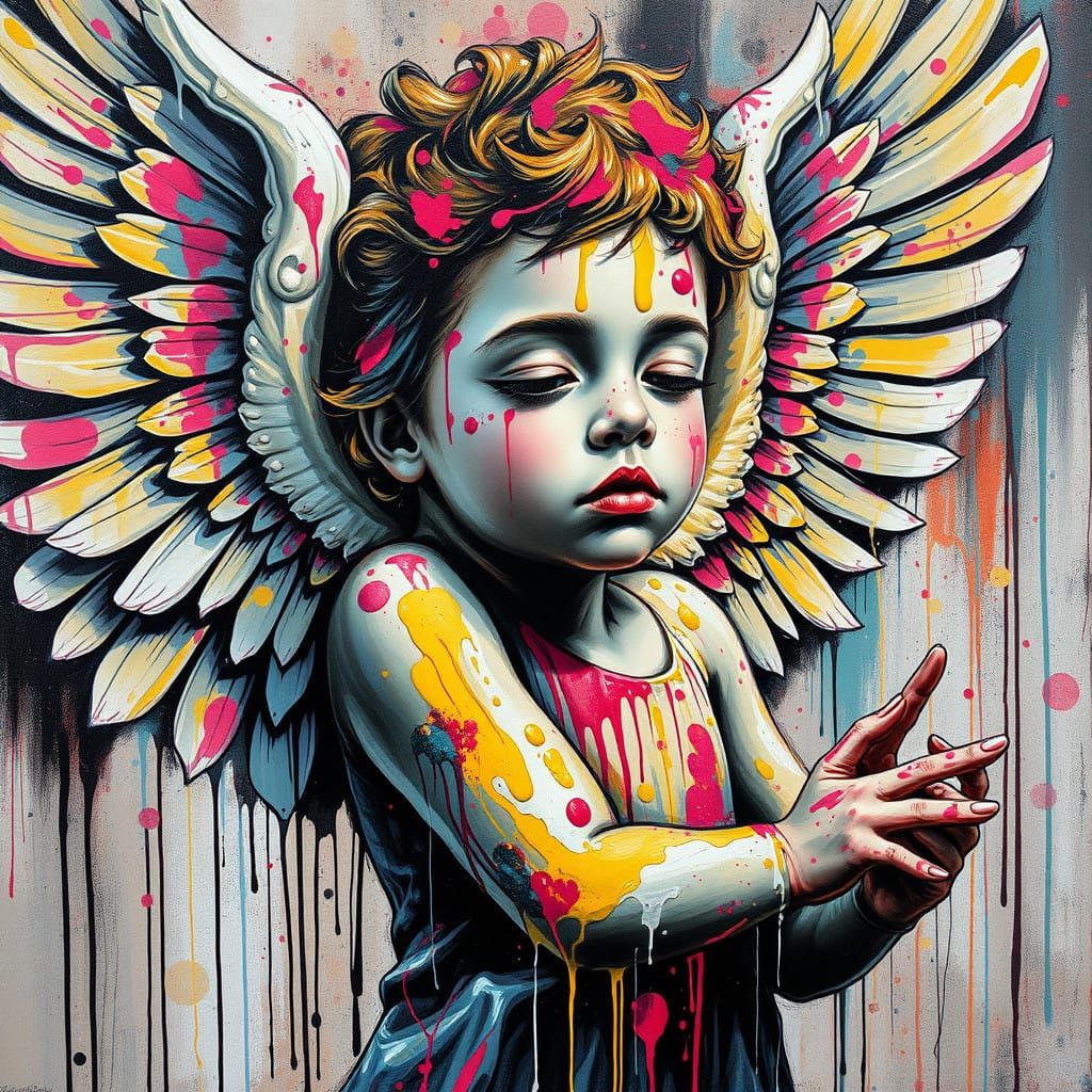 Vibrant Angel Graffiti in High Contrast Color