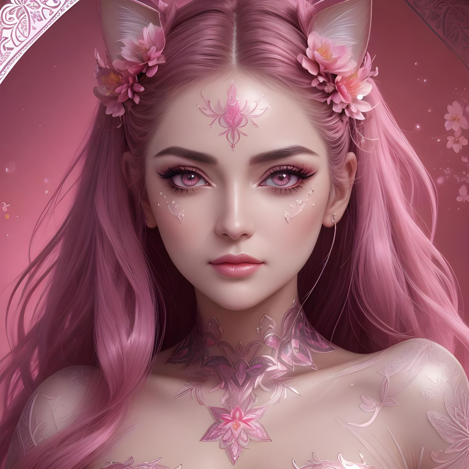 A Beautiful pink cat girl