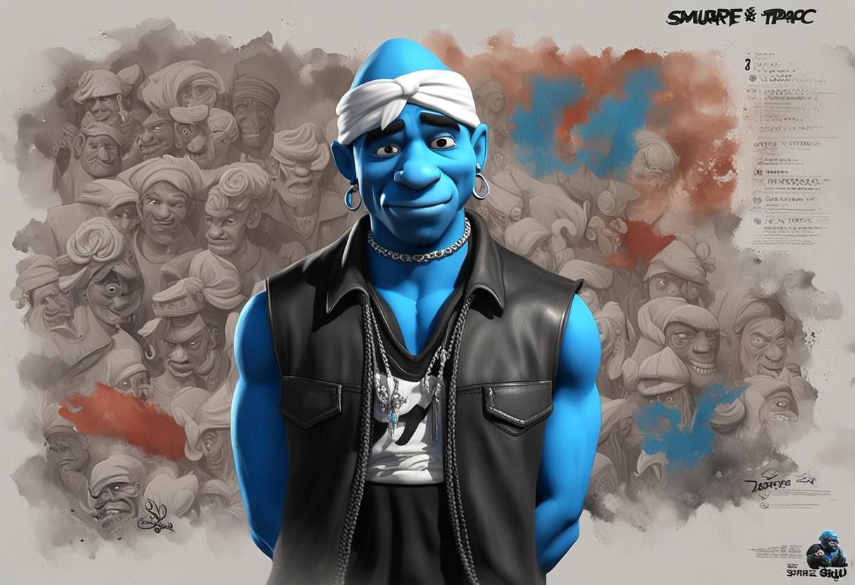 Tupac as Muscular Smurf: Pixar-Inspired 3D Art
