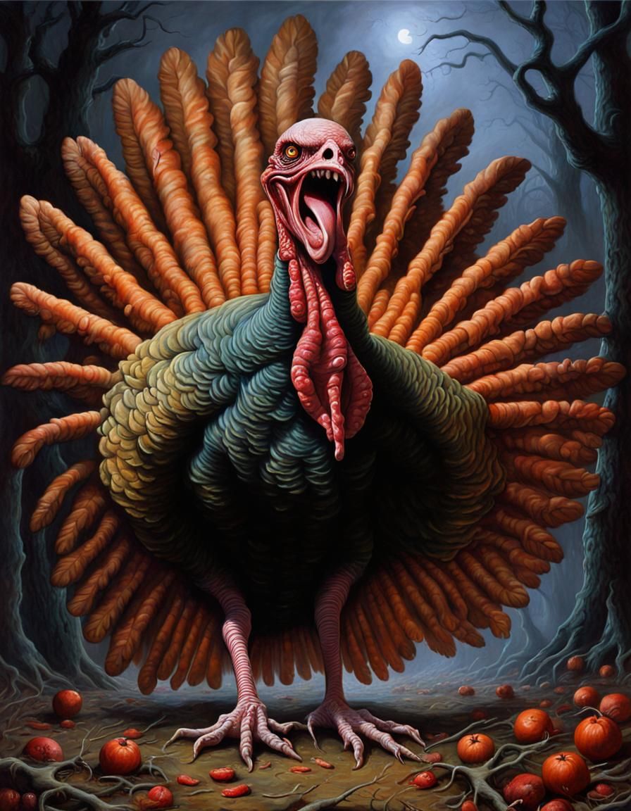Surreal Zombie Turkey Screams in Dystopian Horror Art