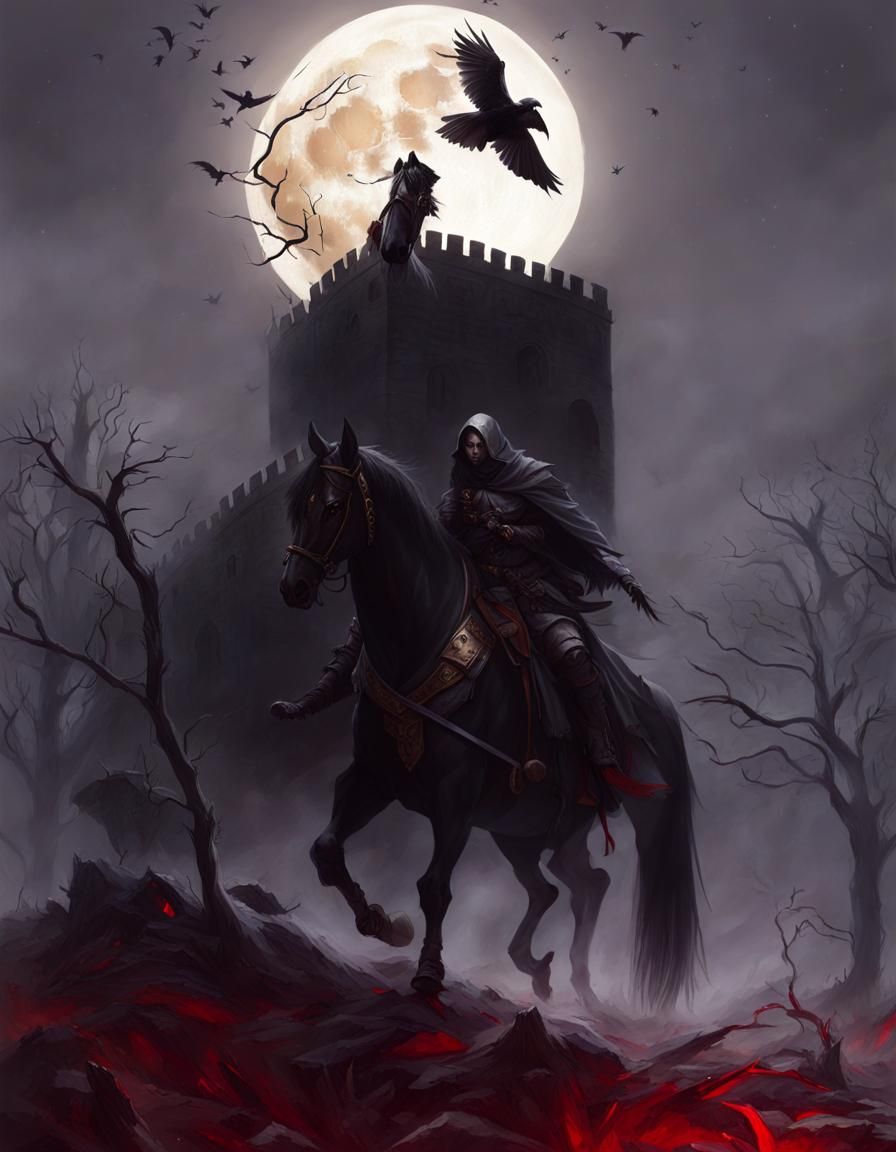 Cursed Undead Warrior on Horse in Dark Fantasy Style