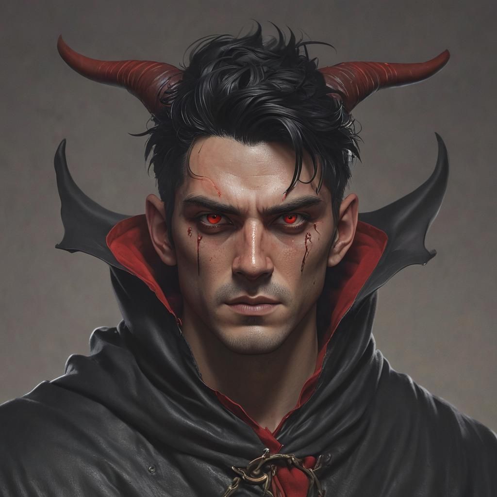 Dramatic Portrait of a Tiefling in Hyperrealistic Style