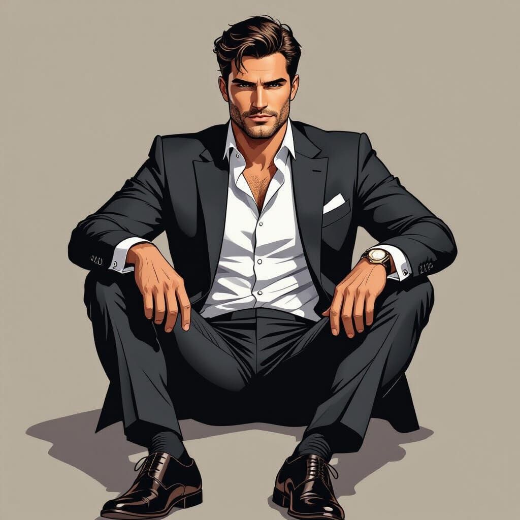 Confident Man in Suit as Graphic Novel Illustration