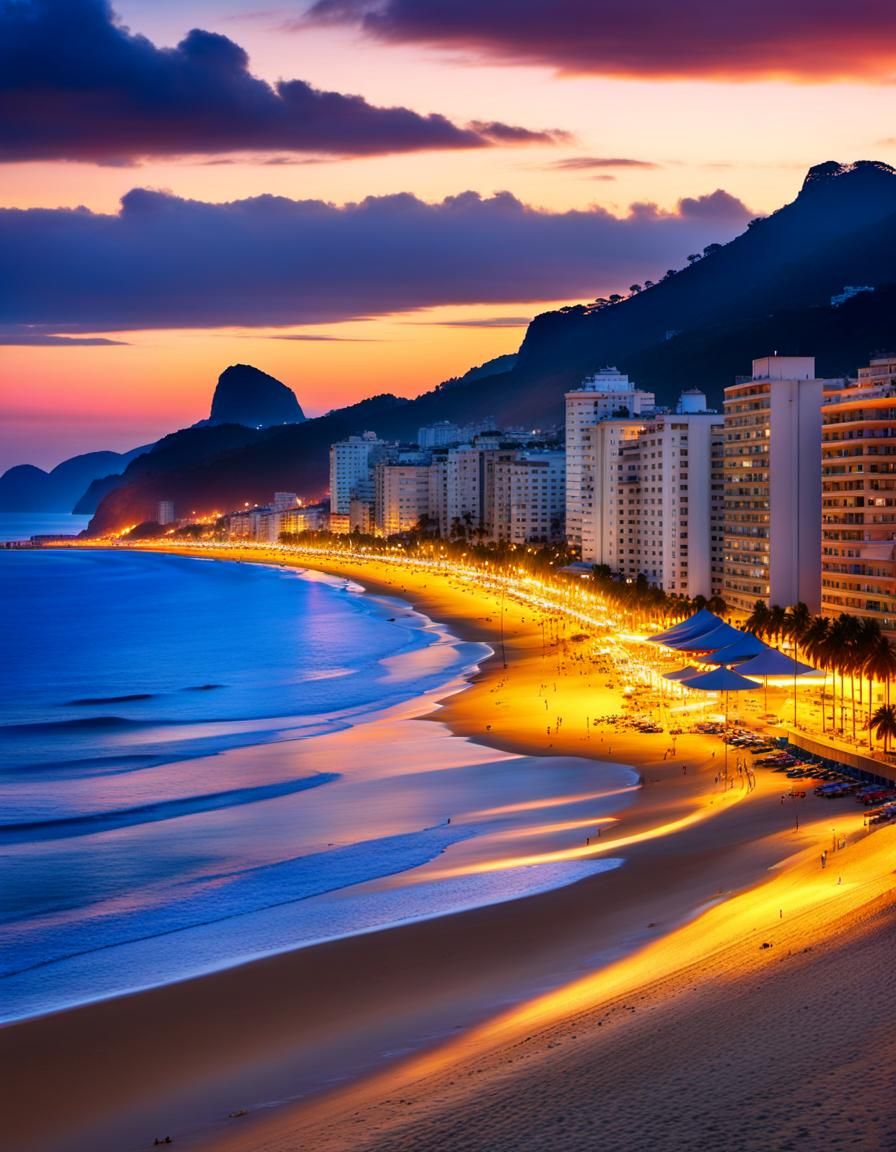 Copacabana Beach Sunset in Hyper-Realistic Digital Art
