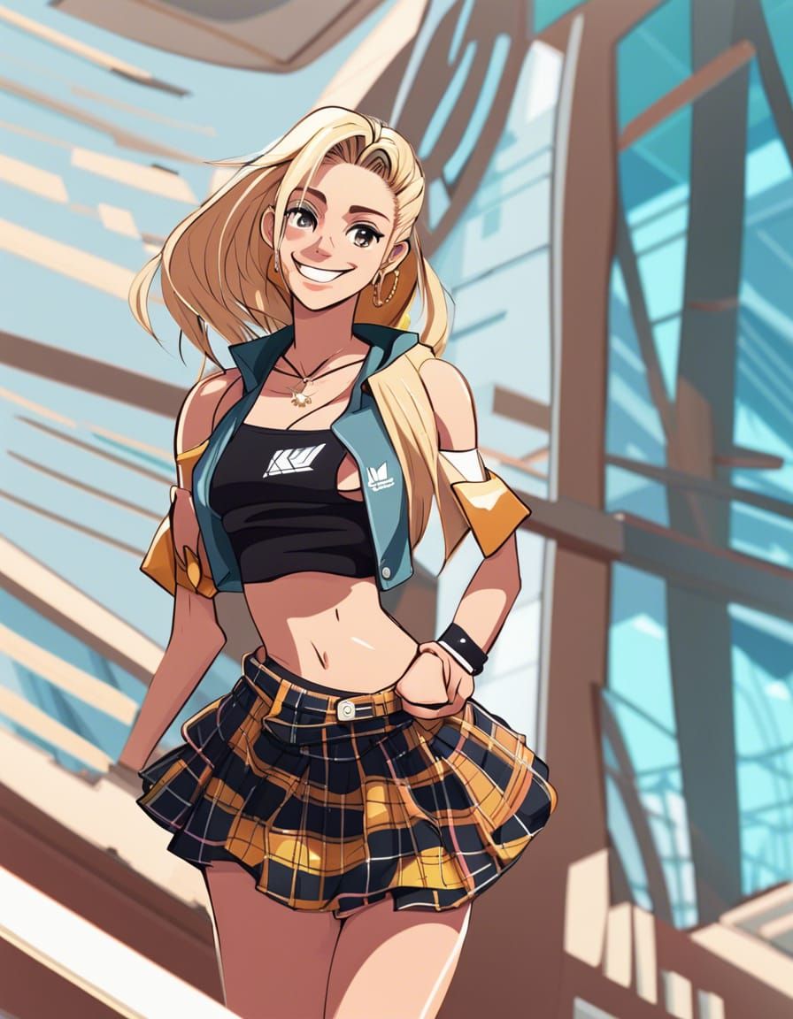 Anime Cartoon Girl with Blonde Ponytail