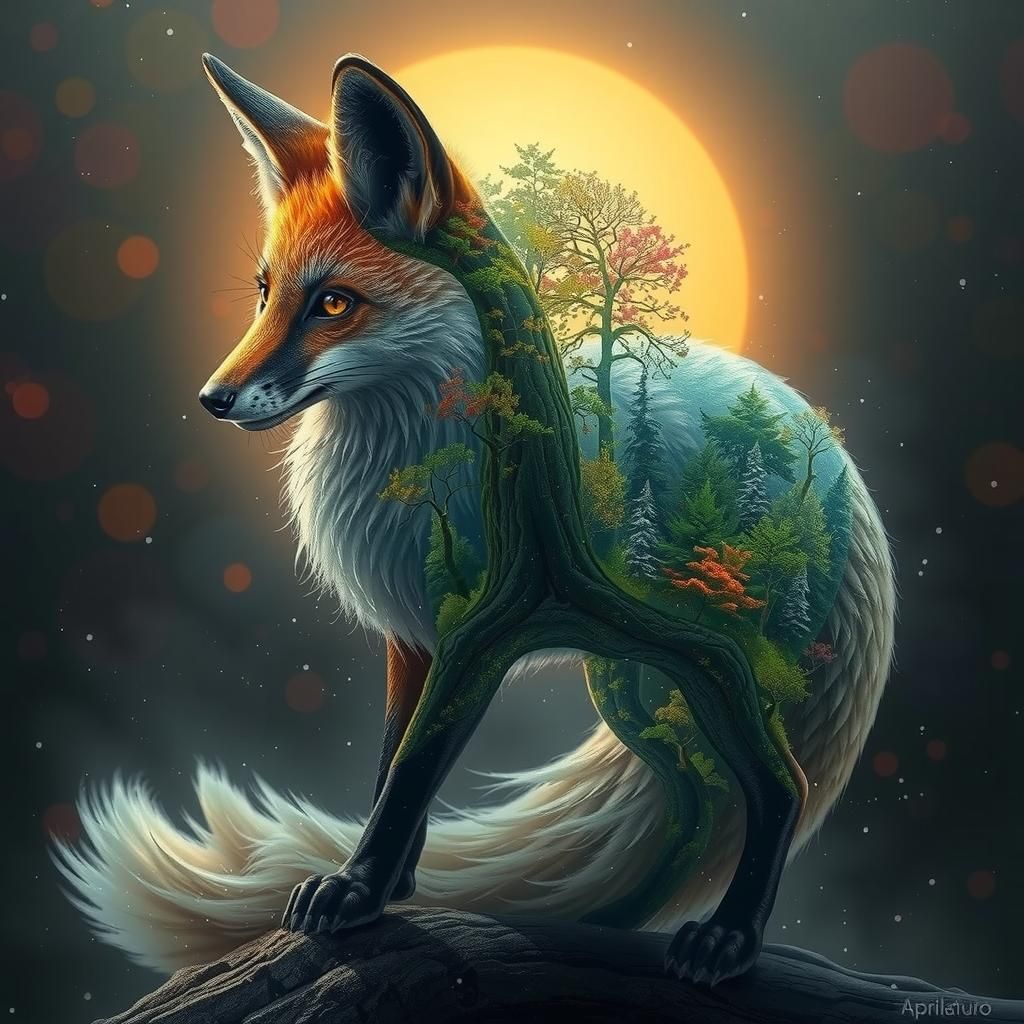 Fox Containing Forest, Matte Painting Style