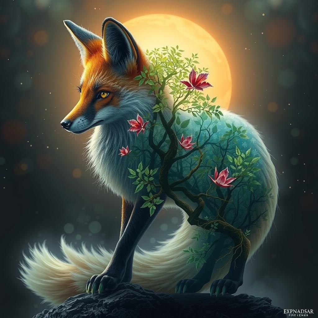 Fox with Forest Interior in High-Fantasy Style