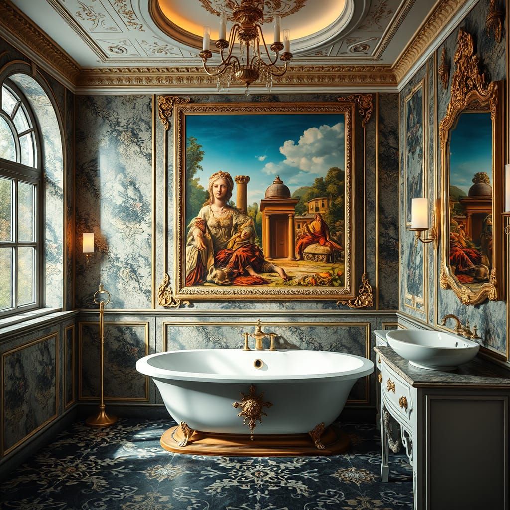 Ultra-Modern Baroque Bathroom with Renaissance Masterpiece