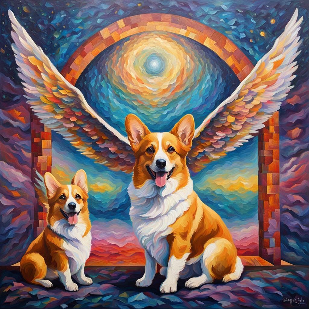 Corgi in Quantum Realm: An Expressionist Oil Painting