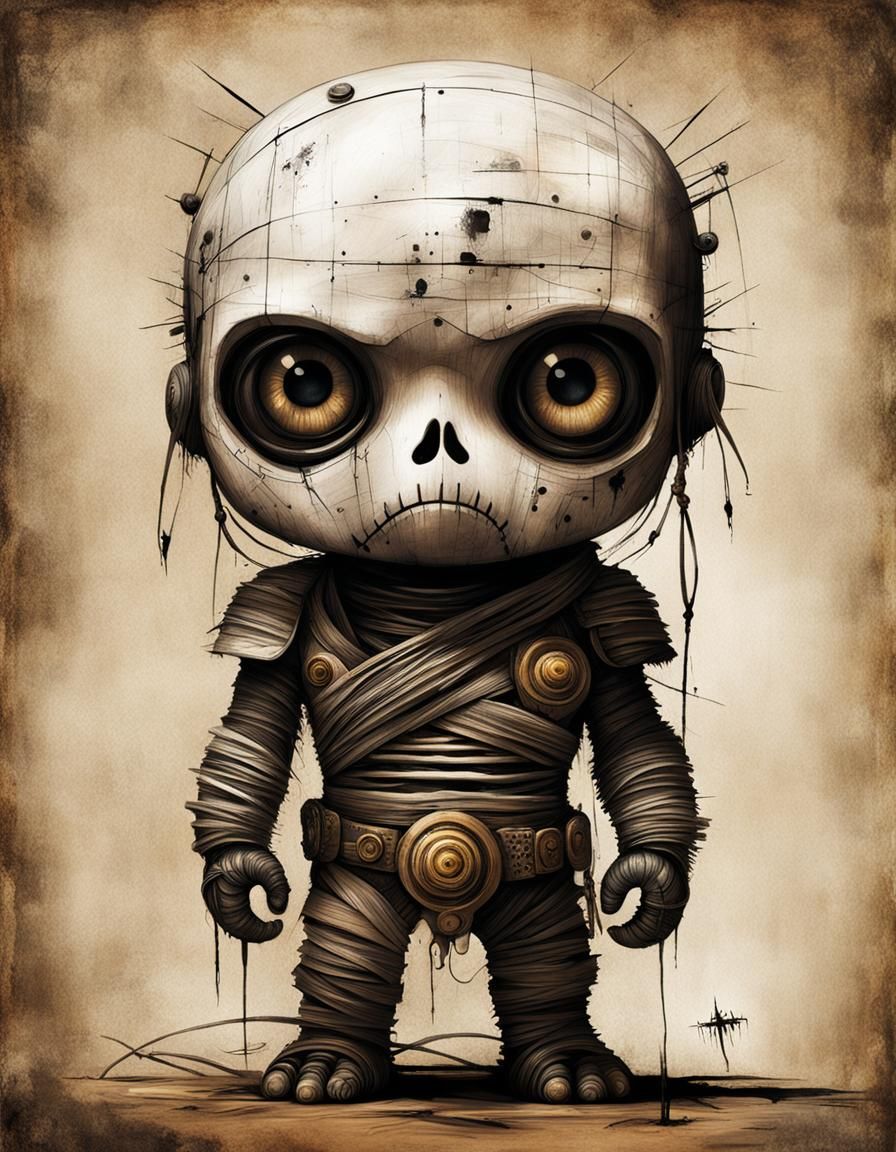 Demonic Cyborg Bear Portrait in Surreal Volcanic Landscape