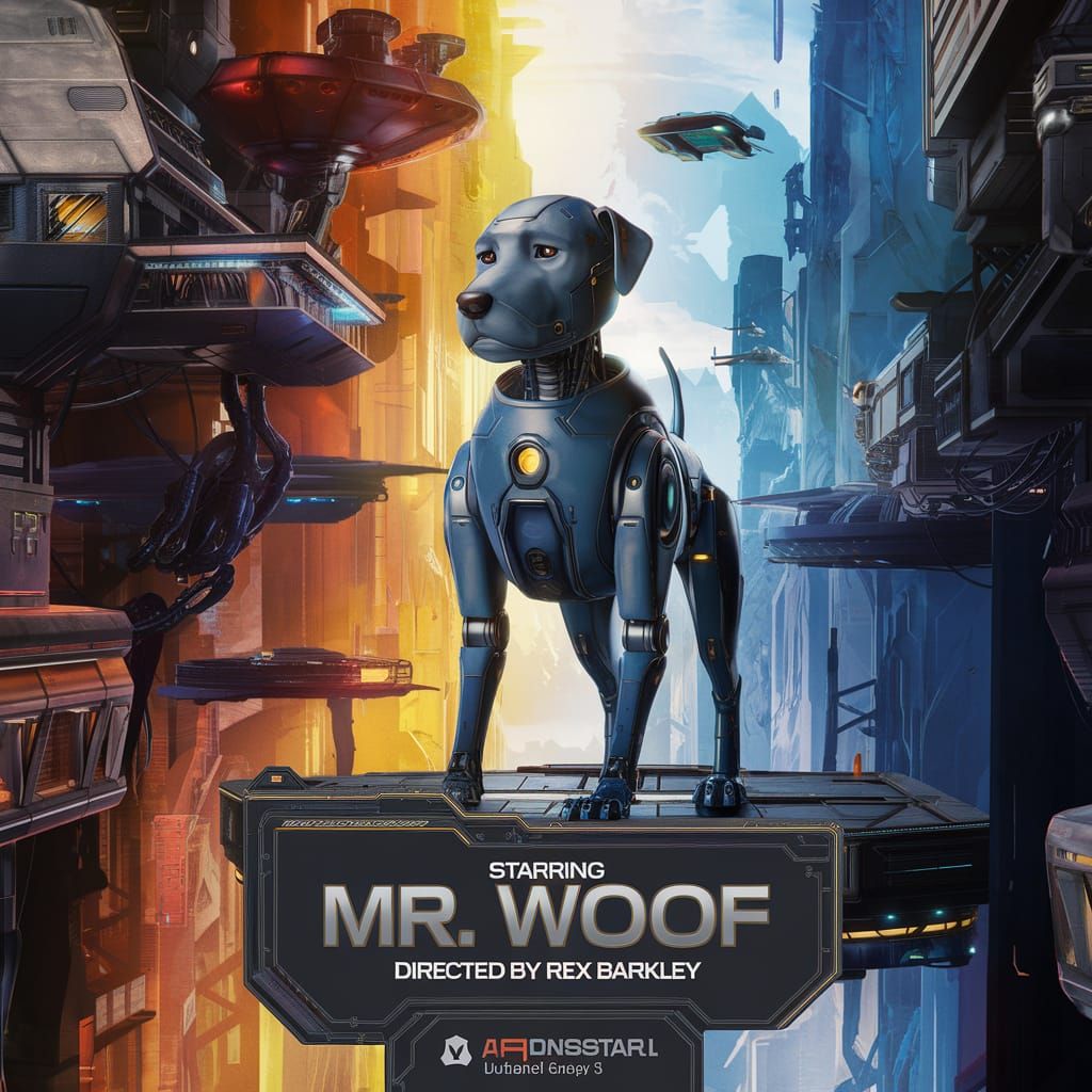 Robotic Dog Detective Movie Poster in Unreal Engine 5