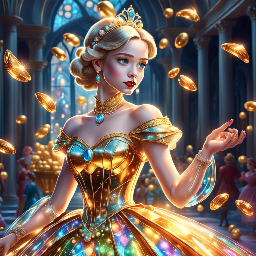 Cinderella in Candy Art Style with Golden Tesla