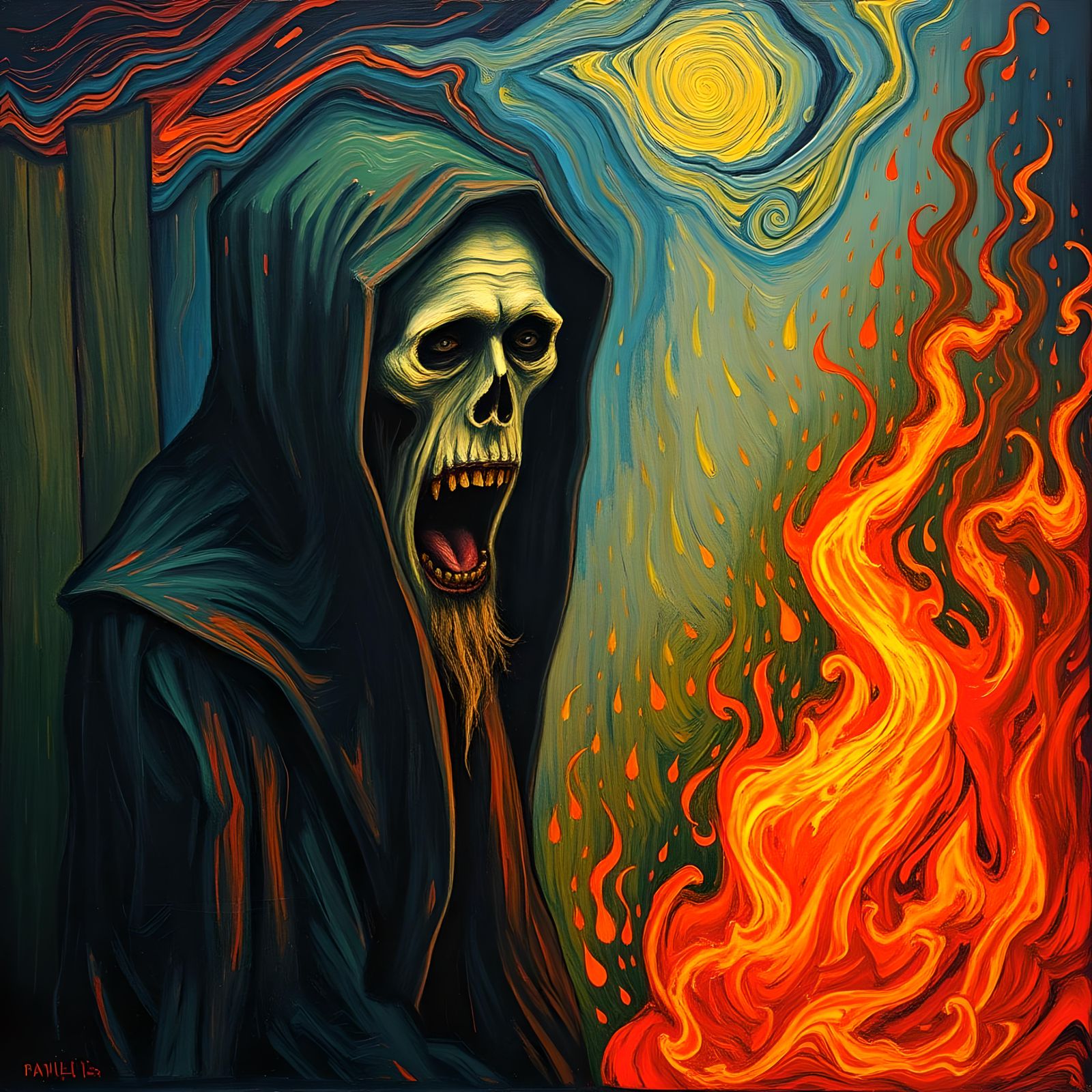 Fiery Grim Reaper in Fauvist Expressionist Style