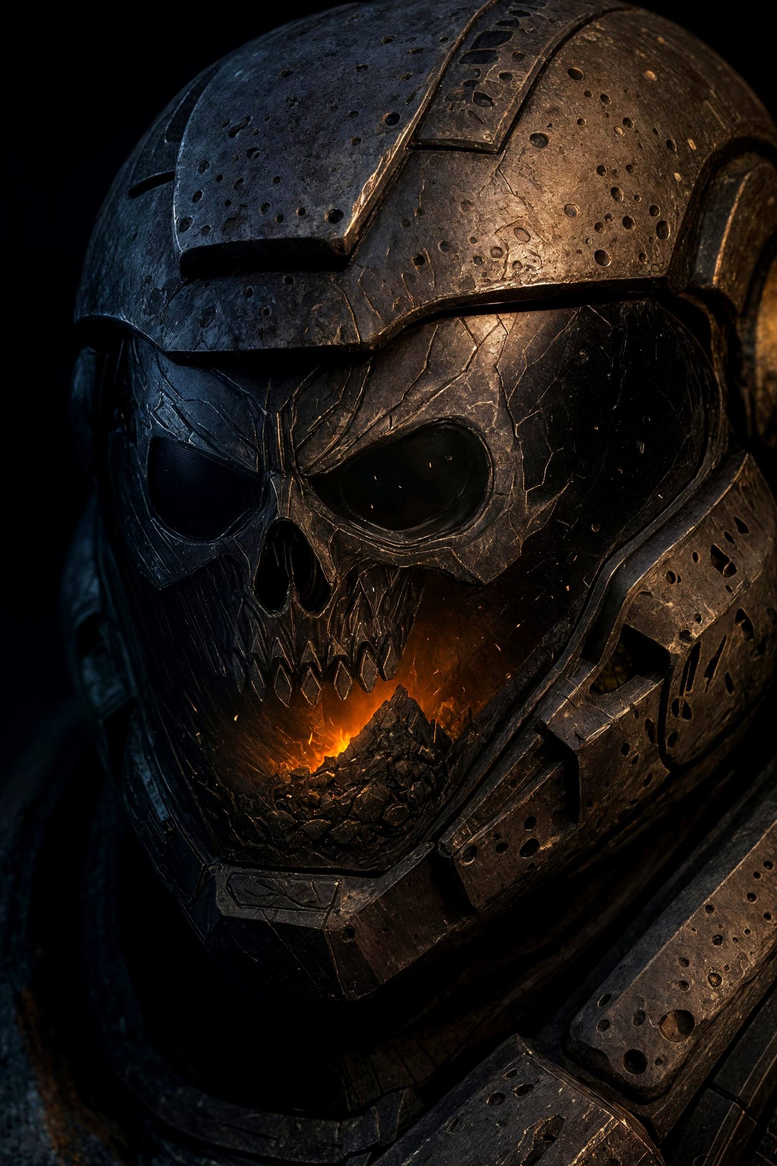 Futuristic Combat Helmet Reflecting Skull Mountain