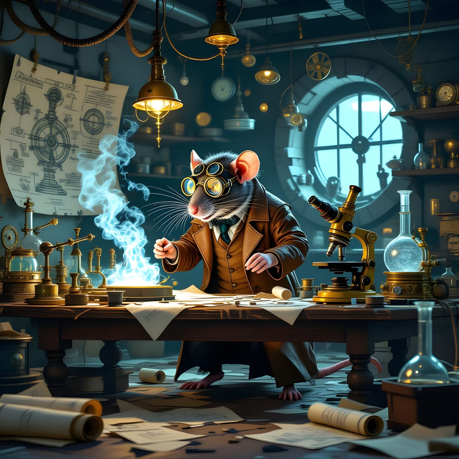 Steampunk Rat in a Mad Scientist's Laboratory