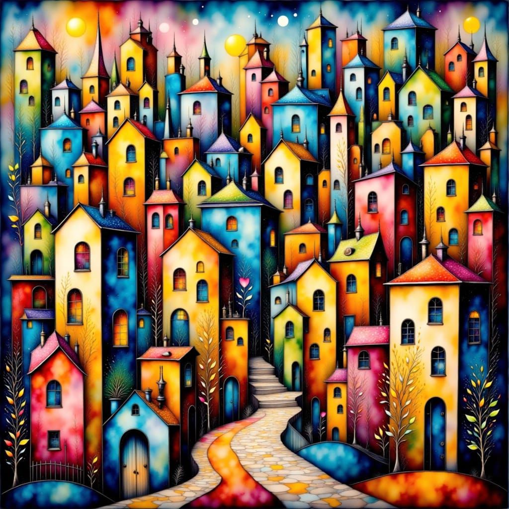 Abstract Cityscape with Geometric Shapes