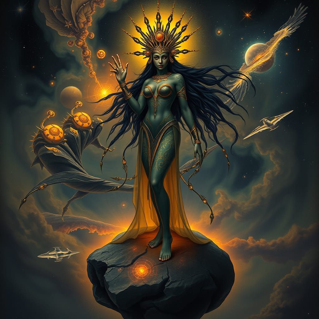 Celestial Goddess in Art Nouveau Dark Realism Style