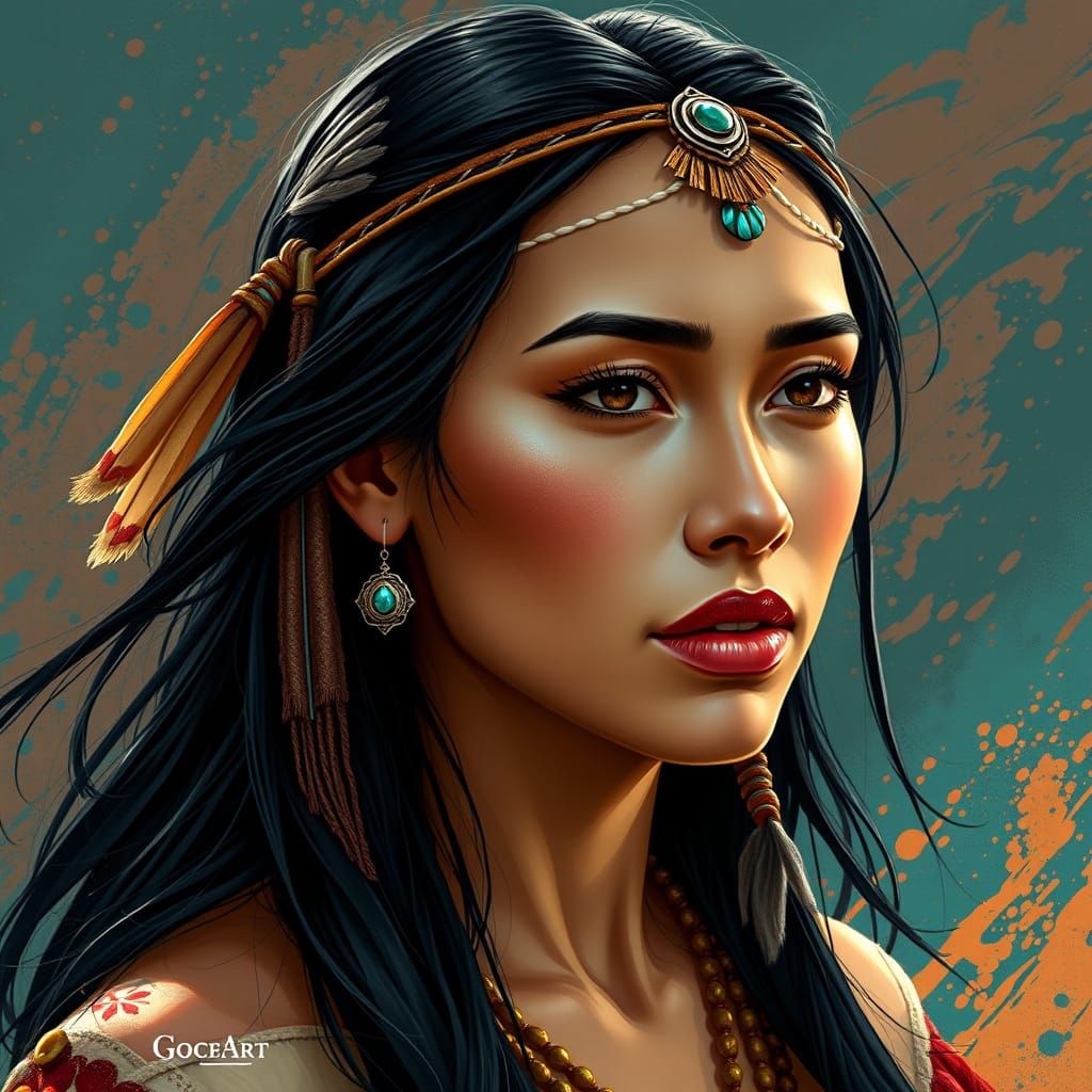 Hyperrealistic Native American Princess in Vibrant Colors
