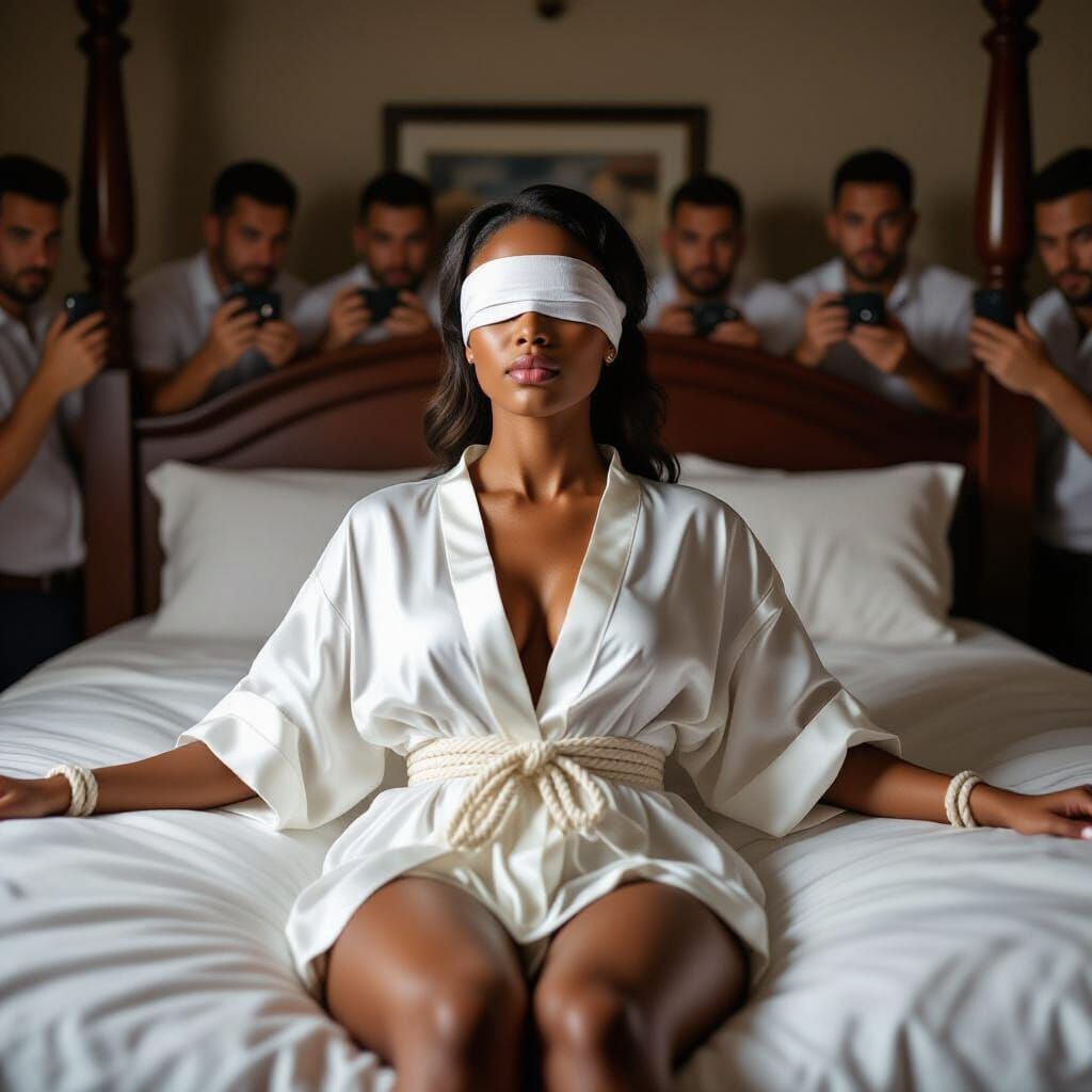 Woman Posed on Bed in Dramatic Cinematic Photo