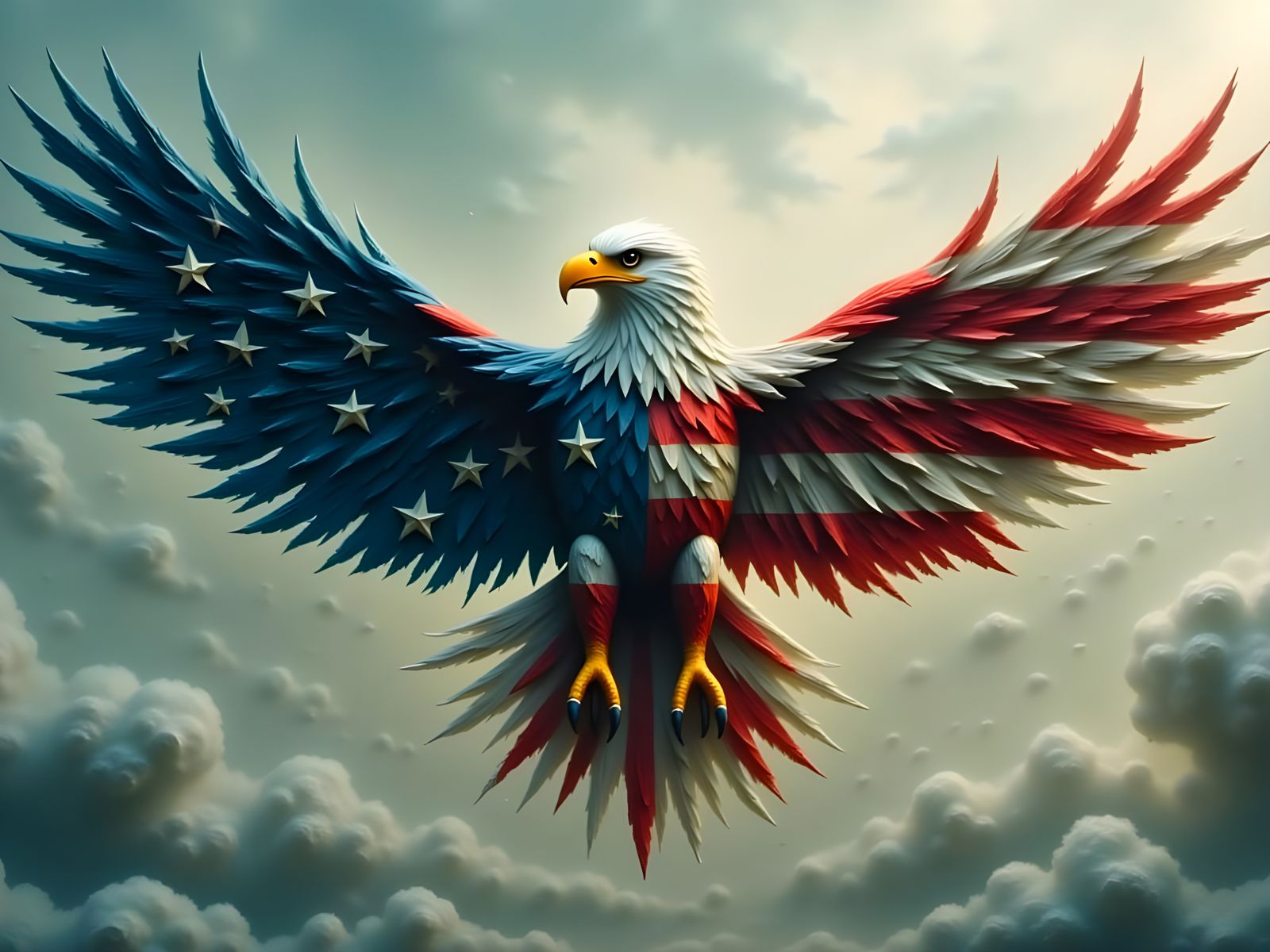 American Eagle Forged from Flags in Impasto Style