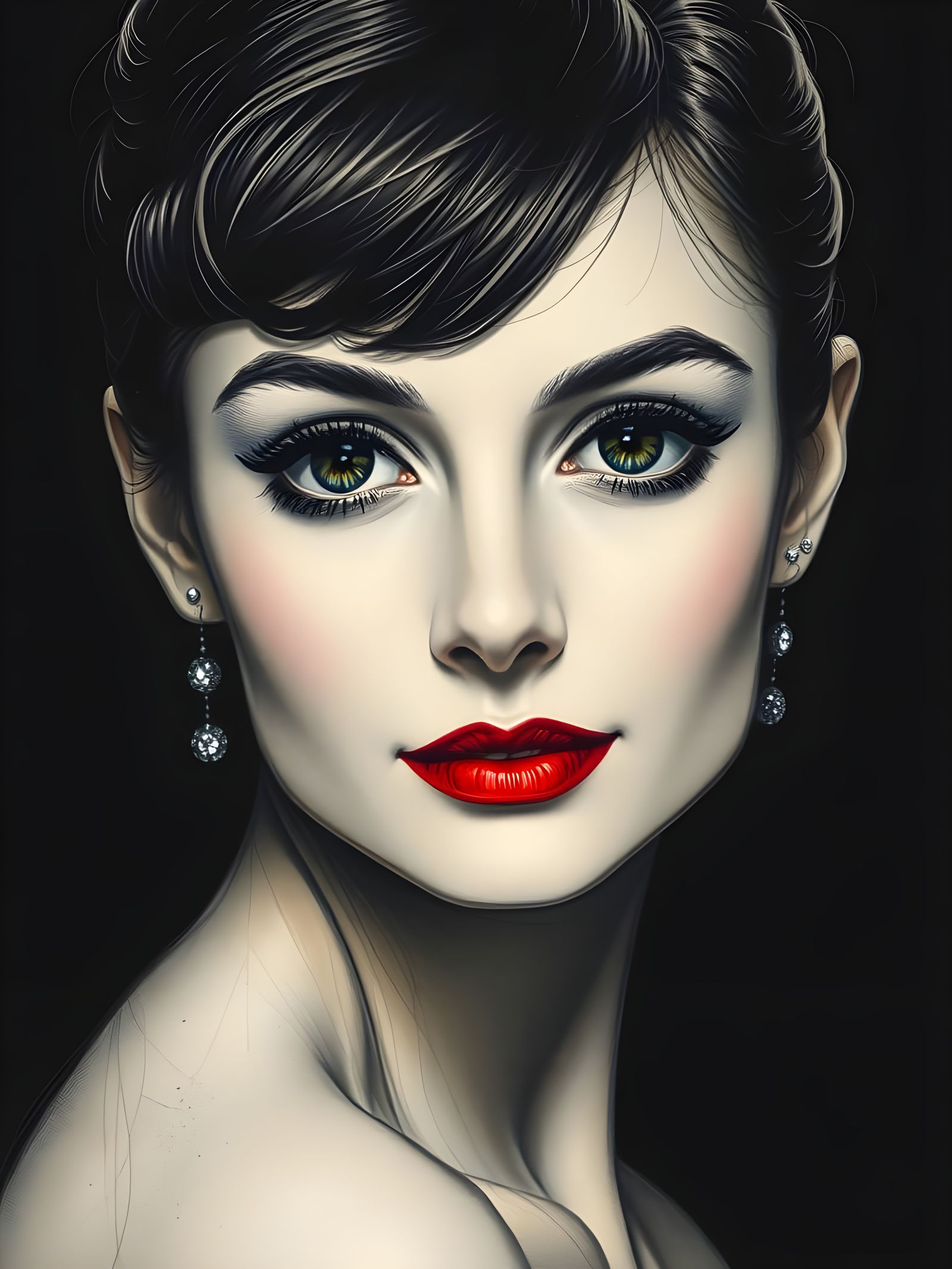Beautiful Audrey Hepburn in Charcoal Drawing