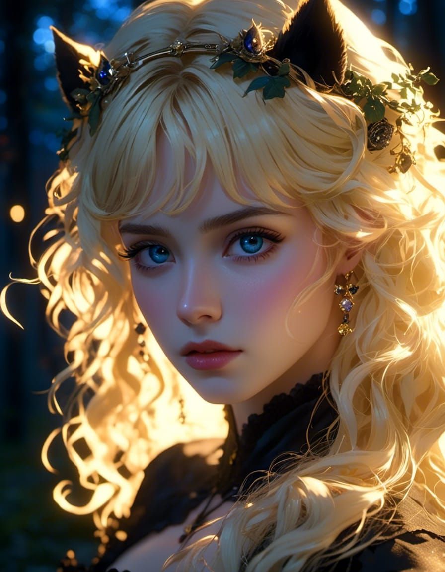 Sinister Goldilocks Portrait in Anime-Realism Style