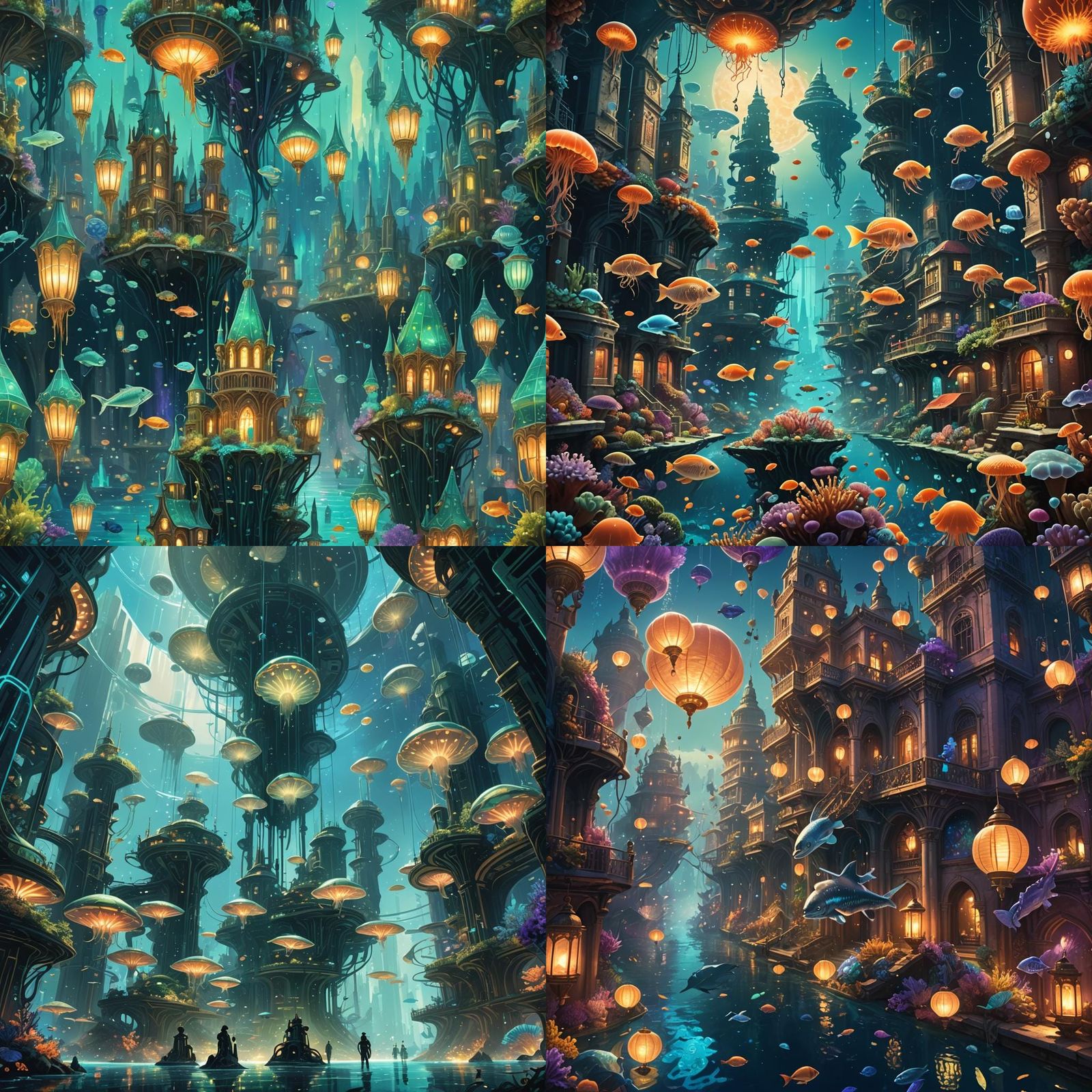 Fantastical Ocean Creatures' City in Detailed Matte Painting