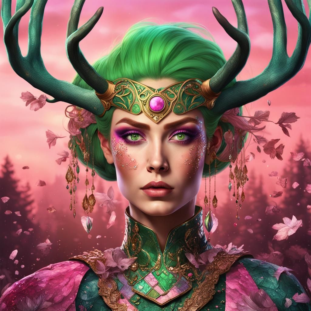 Artemis Deer Hunt: Stylized Alcohol Ink Portrait