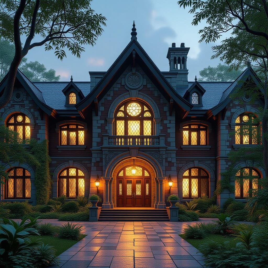 Lush Public School in Matte Painting Style