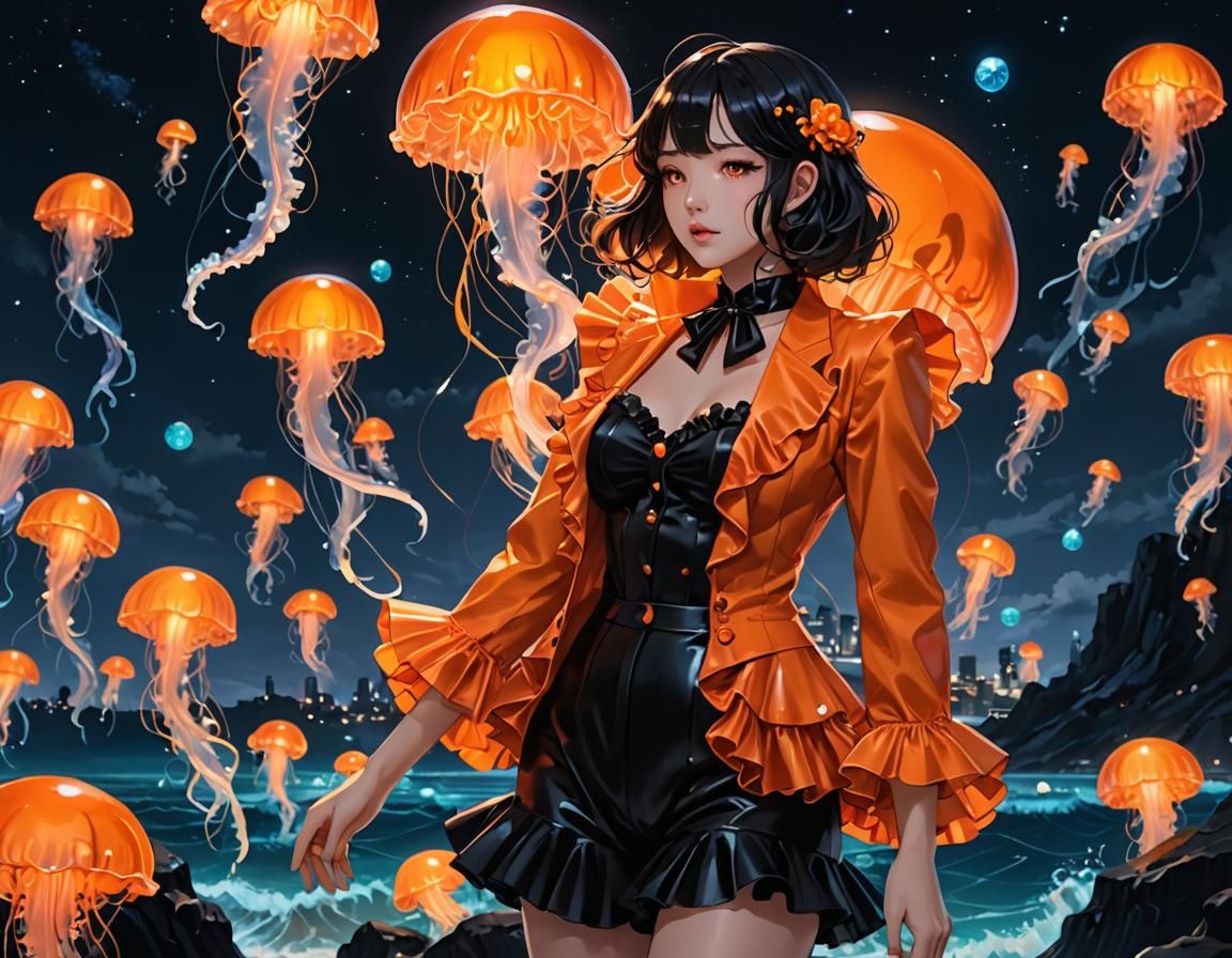 Jellyfish Ocean View with Glowing 1930s Outfit