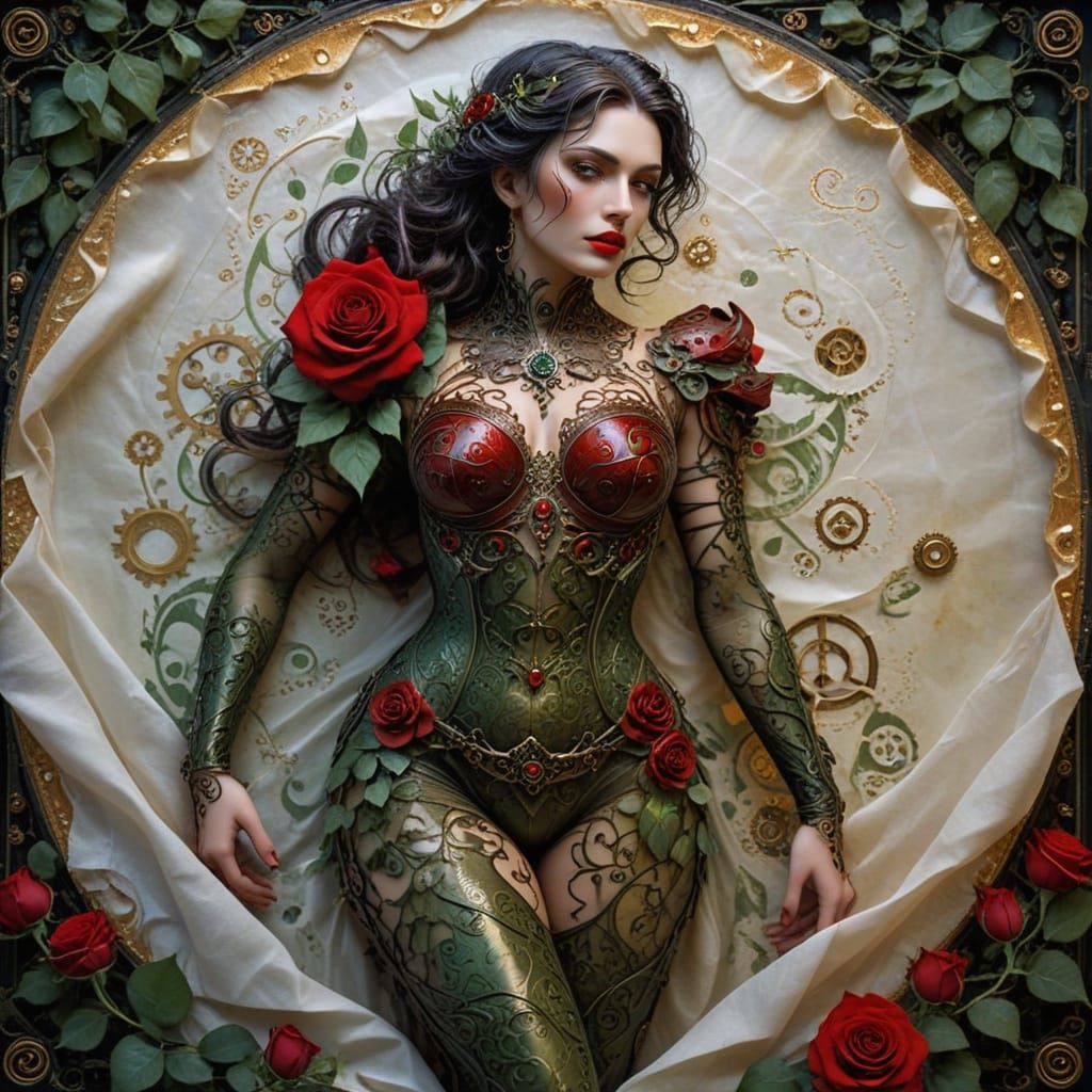 Enigmatic Woman Reveals Mystical Secrets in Intricate Gearwo...