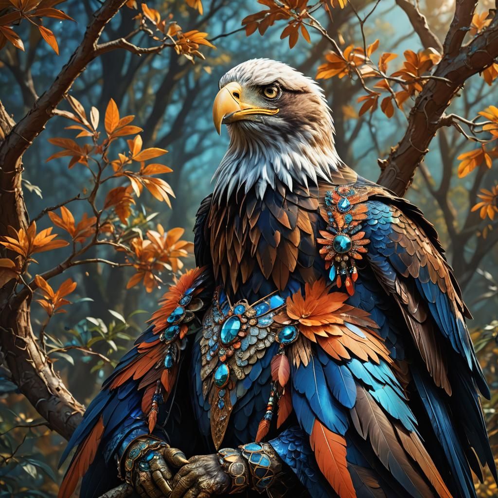 Eagle in Colorful Clothing: Hyperrealistic Digital Portrait