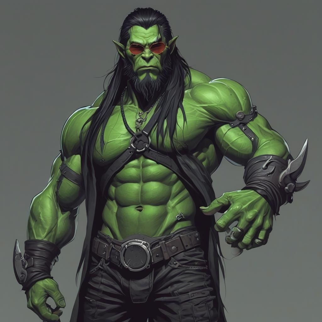 Cyberpunk Orc with Mechanical Arm in Anime Style