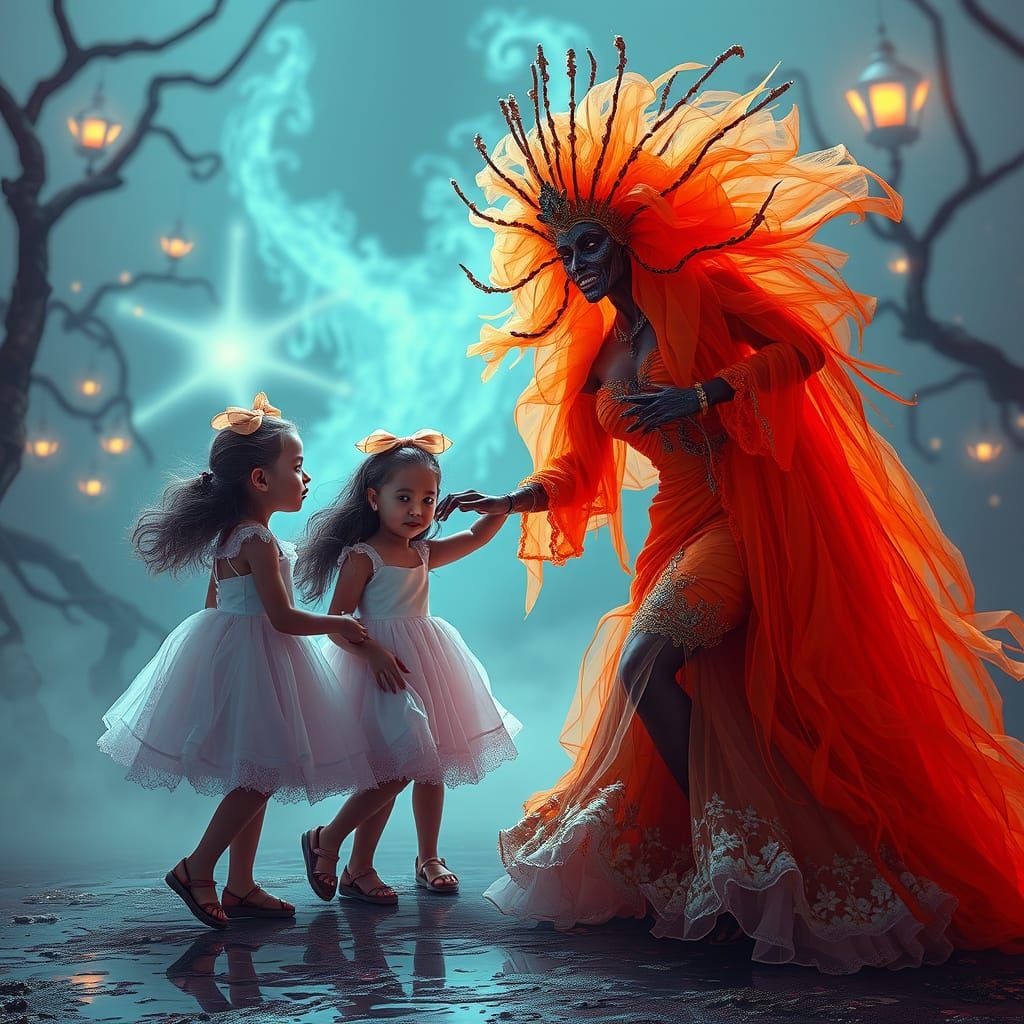 Vibrant Voodoo Queen Dances with Innocent Girls in a Mystica...