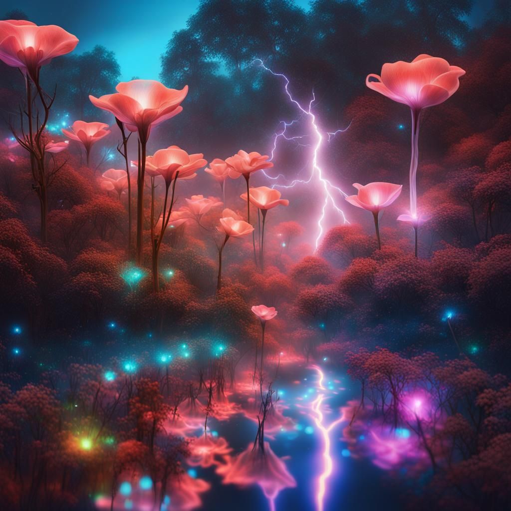 Bioluminescent Martian Forest: A Fantasy Landscape