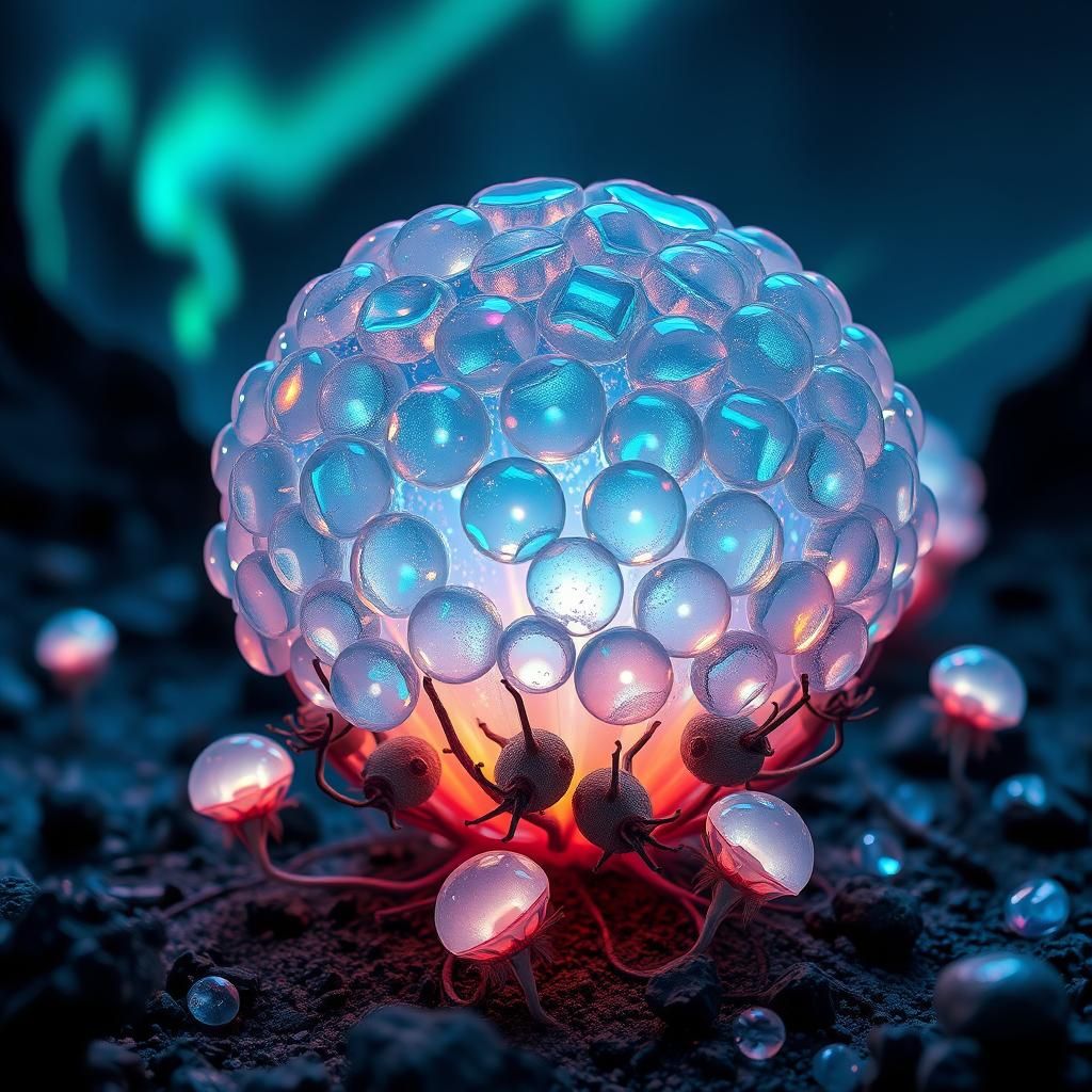 Bioluminescent Seedpods on Alien Planet Landscape