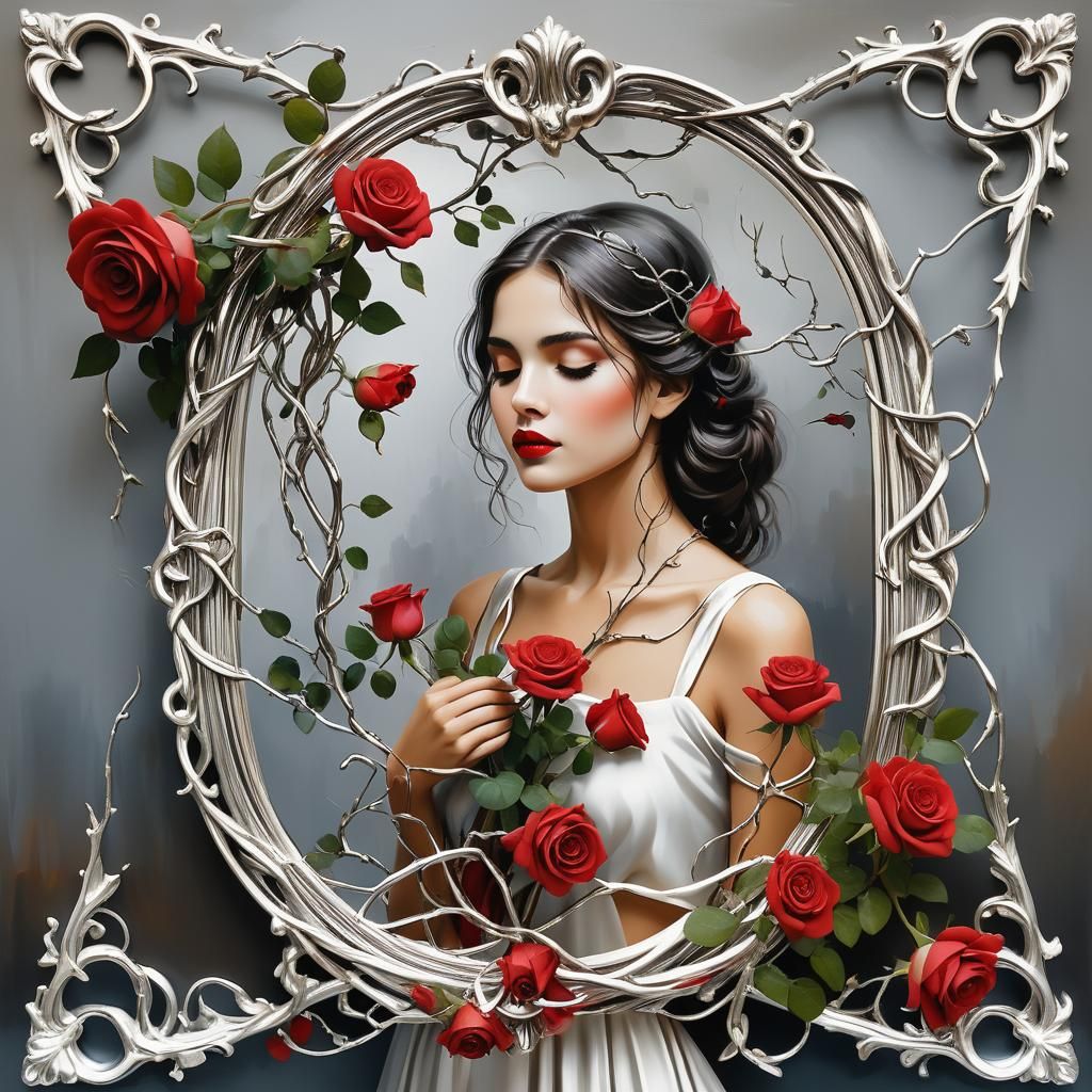 Girl in Rose Vines Abstract Art