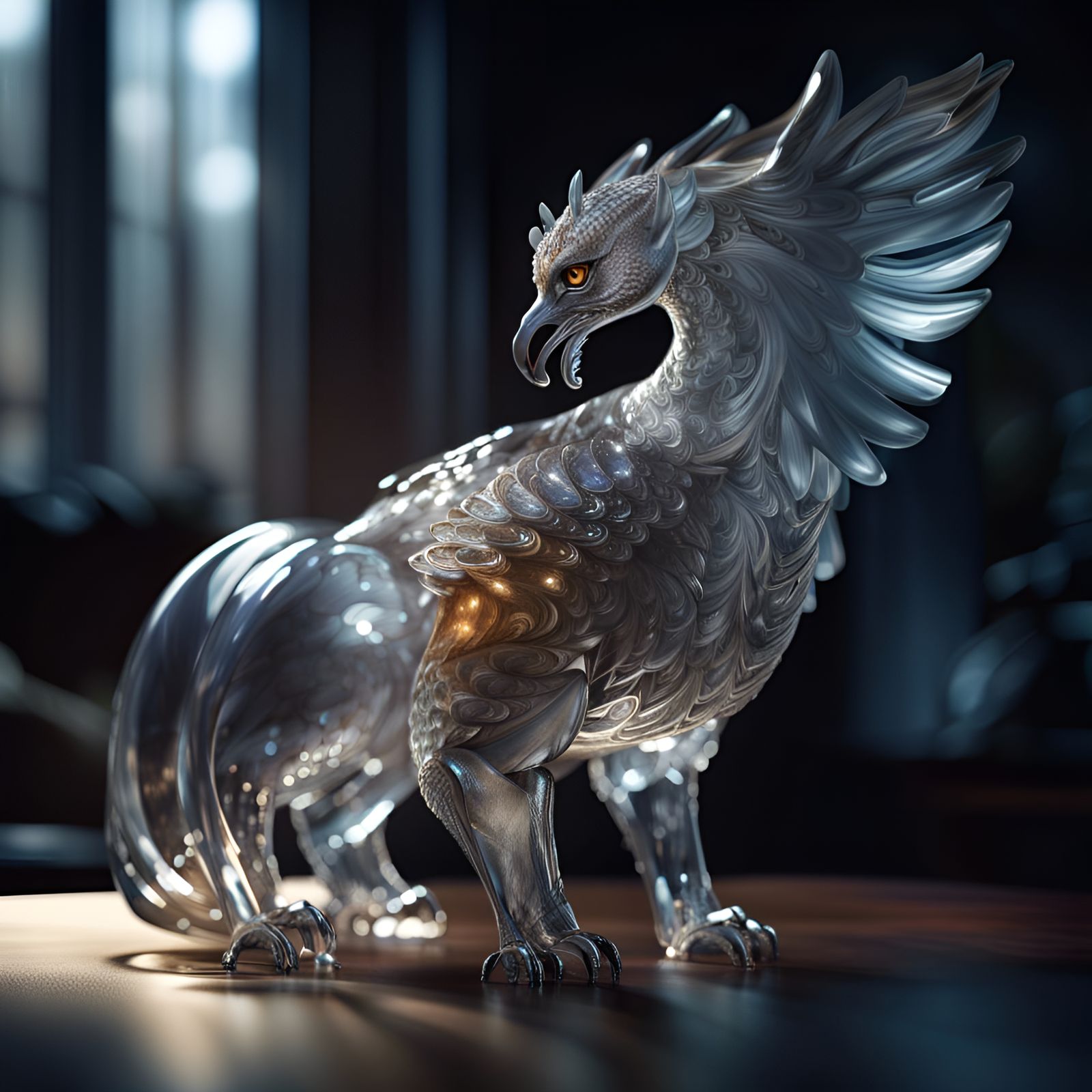 Enchanted Glass Griffin with Silver Backlight