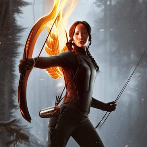Katniss Everdeen in Fiery Dark Fantasy Art