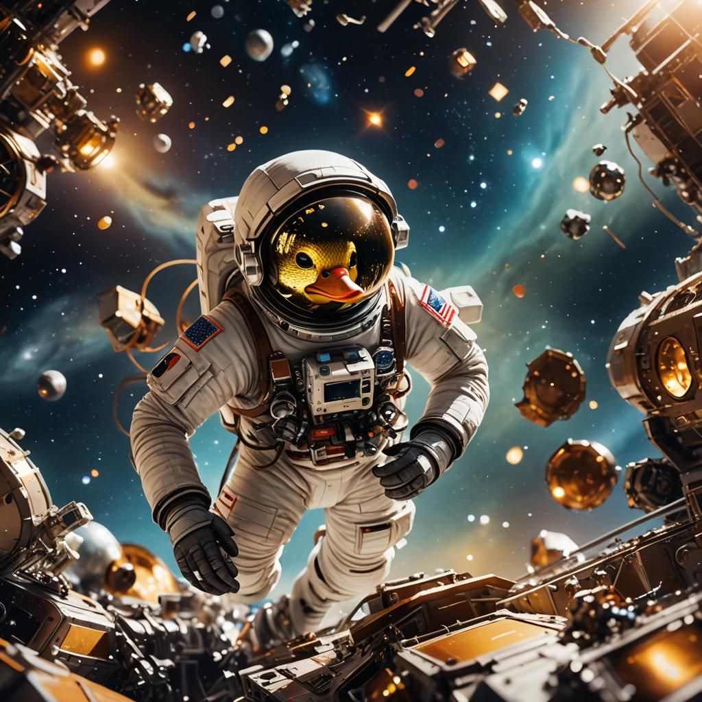 Astronaut Duck Spacewalk: Detailed Digital Concept Art
