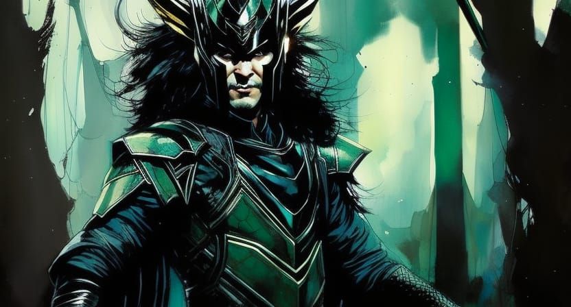 Cartoon Loki Portrait in Full Armor, Oil Painting