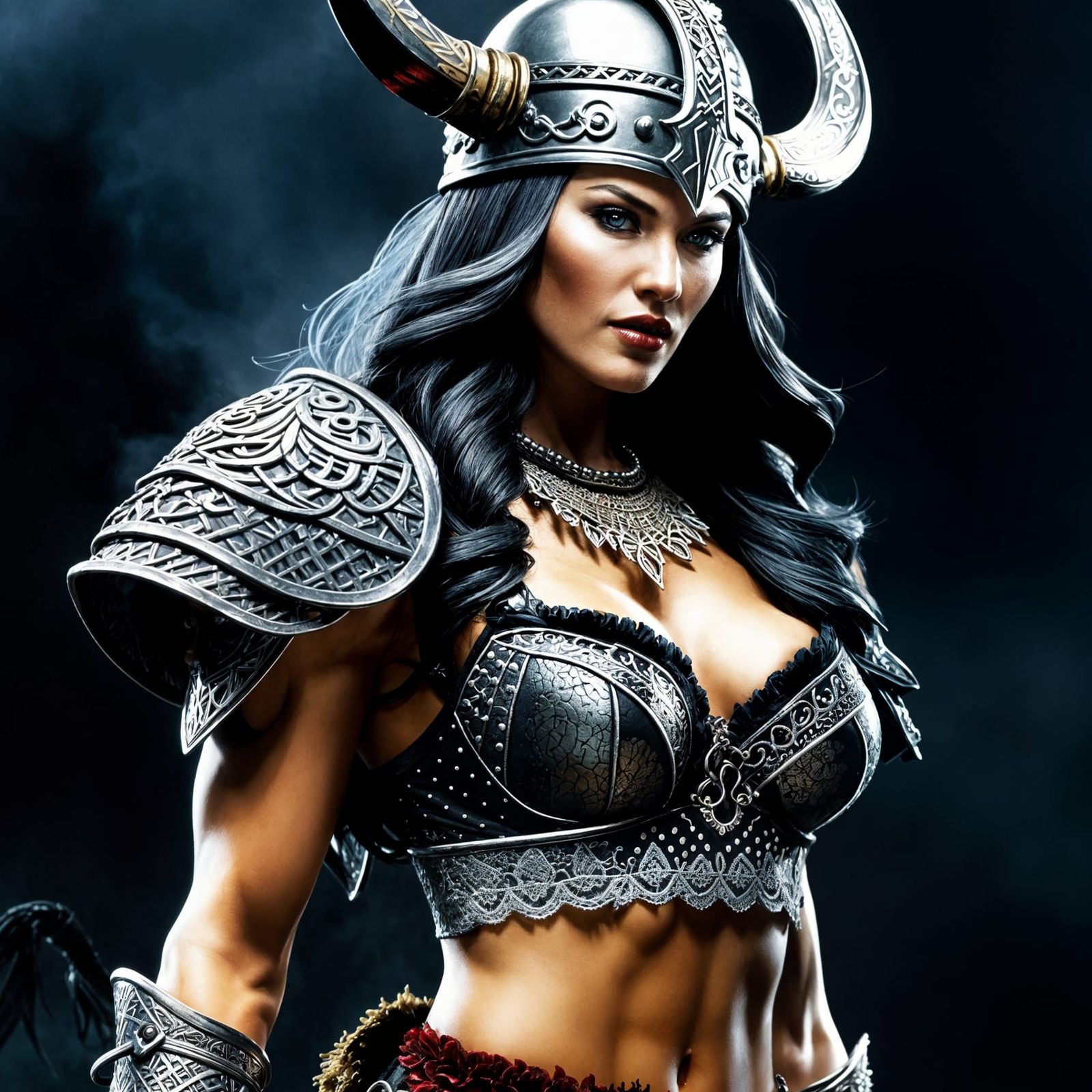 Barbarian Woman in Ink Splatter Art Style