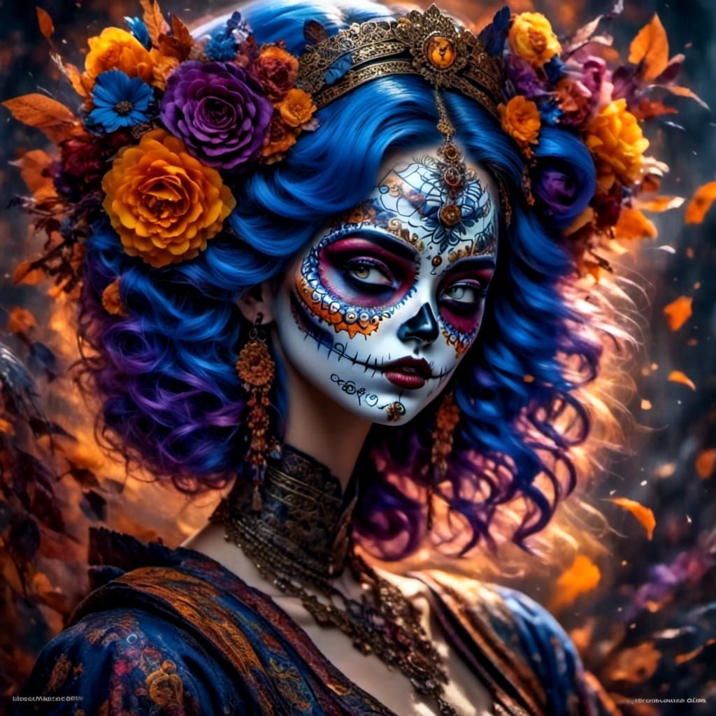 Colorful Día de los Muertos Face Paint Digital Art