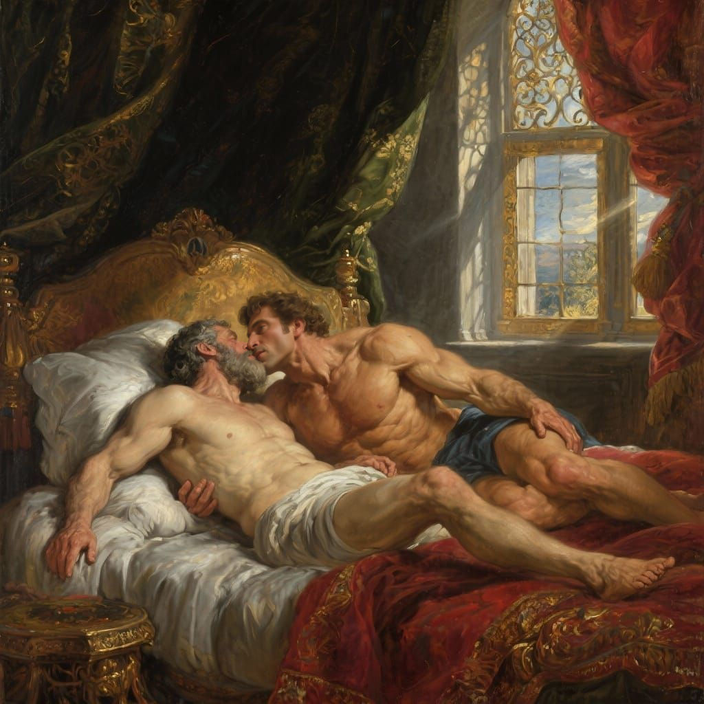 King Theseus and King Lycomedes Embrace in Royal Chamber