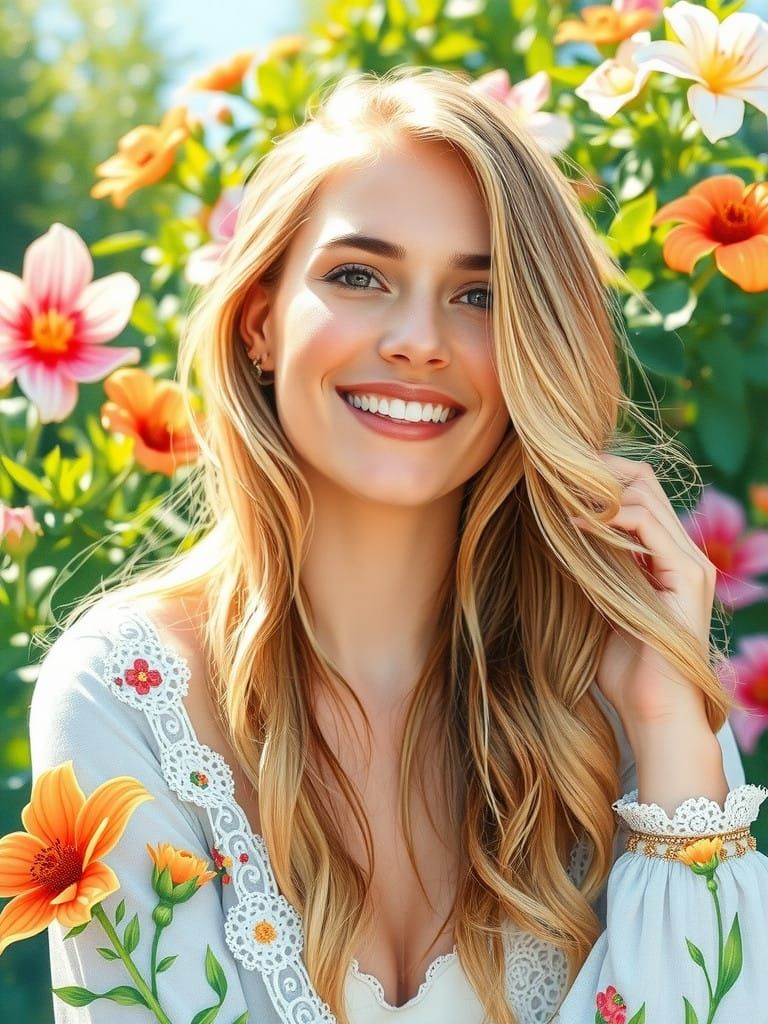 Woman in Lush Impressionist Garden