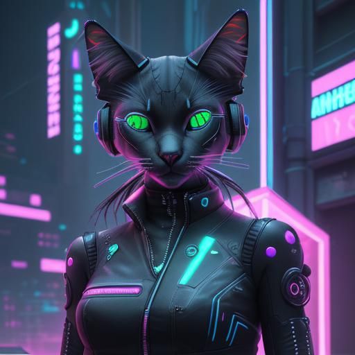 Neon Cyberpunk Cat in 3D Render