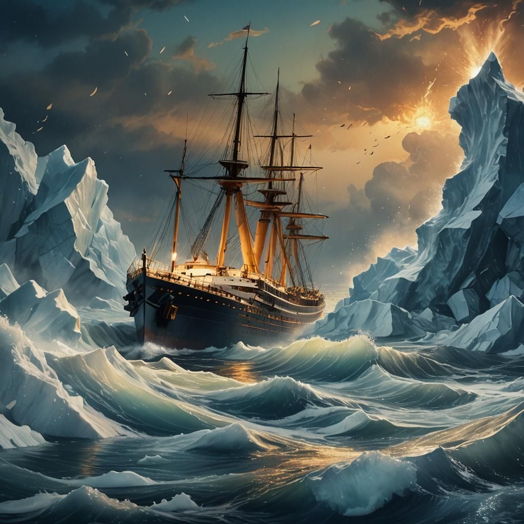 Titanic Iceberg Collision in Romantic Period Painting Style